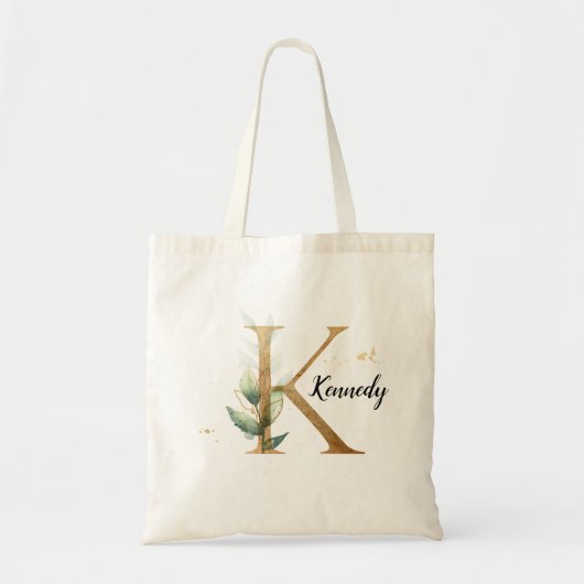 Gold Leaf Greenery Elegant Foliage Monogram "K" Tragetasche (Vorne)