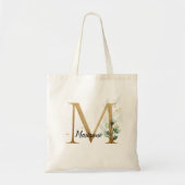 Gold Leaf Greenery Elegant Foliage Monogram "M" Tragetasche (Vorne)
