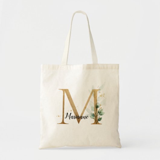 Gold Leaf Greenery Elegant Foliage Monogram "M" Tragetasche (Vorne)
