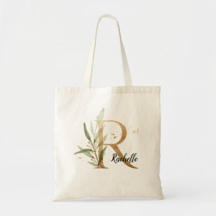 Gold Leaf Greenery Elegant Foliage Monogram "R" Tragetasche