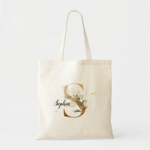 Gold Leaf Greenery Elegant Foliage Monogram "S" Tragetasche
