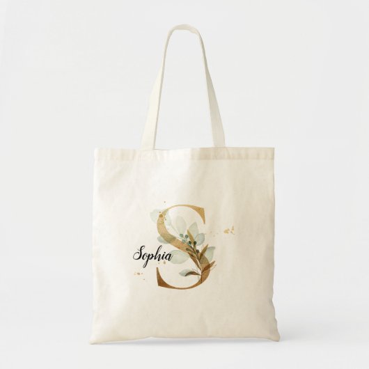 Gold Leaf Greenery Elegant Foliage Monogram "S" Tragetasche (Vorne)