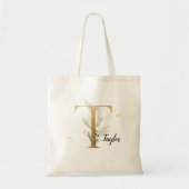 Gold Leaf Greenery Elegant Foliage Monogram "T" Tragetasche (Vorne)
