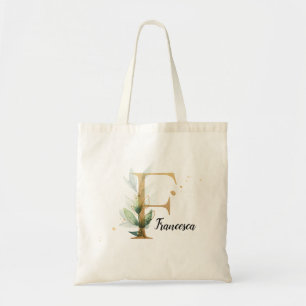 Gold Leaf Greenery Elegant Foliage Personalize "F" Tragetasche