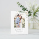 Gold Leaf Greenery Save the Date Foto Ankündigungspostkarte (Stehend Vorderseite)