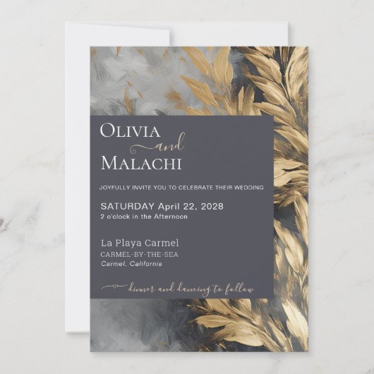 Gold Leaf Impasto Noir Einladung (Vorderseite)