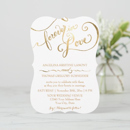 Gold Leaf Kalligrafie Script für immer in der Lieb Einladung (Stehend Vorderseite)
