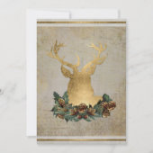 Gold Leaf Look Deer Head Antler Weihnachts-Party Einladung (Vorderseite)