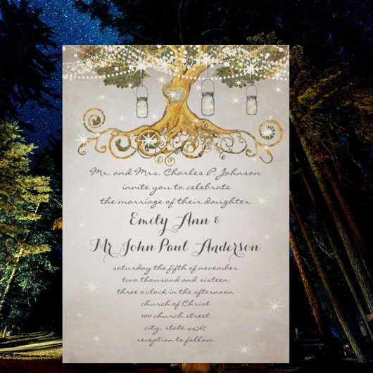 Gold Leaf Mason Jar unter der Sternenhochzeit Einladung