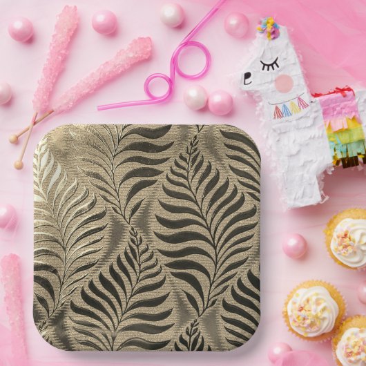 Gold Leaf Motif Square Pappteller (Party)