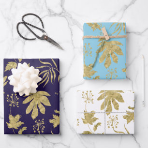 Gold Leaf Navy White Green Spring Brautparty Geschenkpapier Set