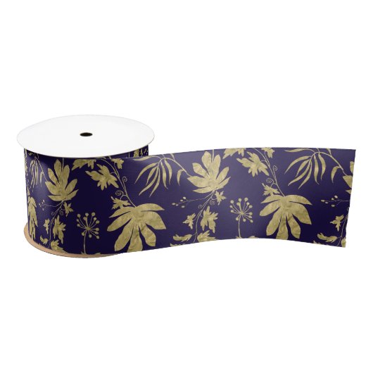 Gold Leaf Navy White Green Spring Brautparty Satinband (Spule)