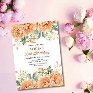 Gold Leaf Orange Peony Rustikale Blume Geburtstag Einladung