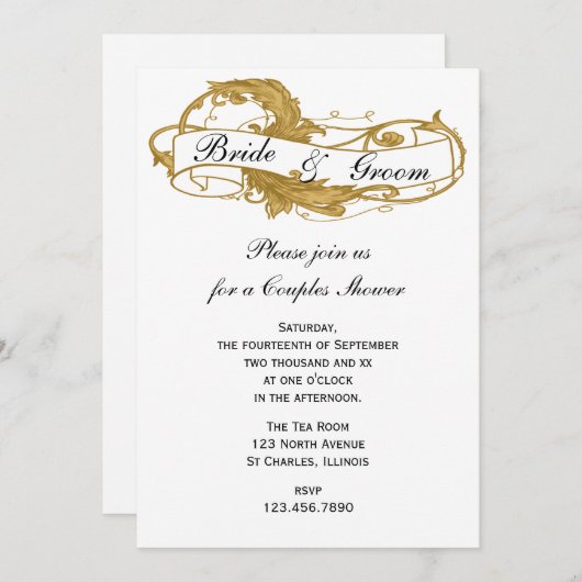 Gold Leaf Paare Polterabend Einladung (Vorne/Hinten)