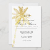 Gold Leaf Palm Tree Tropical Wedding Invitation Einladung (Vorderseite)