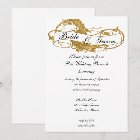 Gold Leaf Post Wedding Brunch Einladung (Vorne/Hinten)