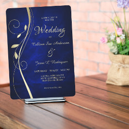 Gold Leaf Swirl Deep Blue Wedding Einladung