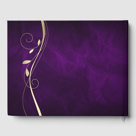 Gold Leaf Swirl Deep Lila Wedding Gästebuch (Rückseite)