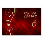 Gold Leaf Swirl Deep Red Wedding Tischnummer (Rückseite)