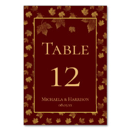 Gold Leaf und Burgund Hochzeit im Herbst Party Tischnummer