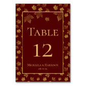 Gold Leaf und Burgund Hochzeit im Herbst Party Tischnummer (Vorderseite)