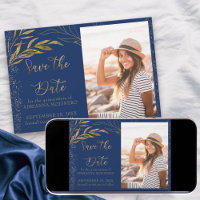Gold Leaf und Calligraphy Royal Blue Foto