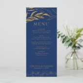 Gold Leaf und Confetti Royal Blue Menükarte (Stehend Vorderseite)