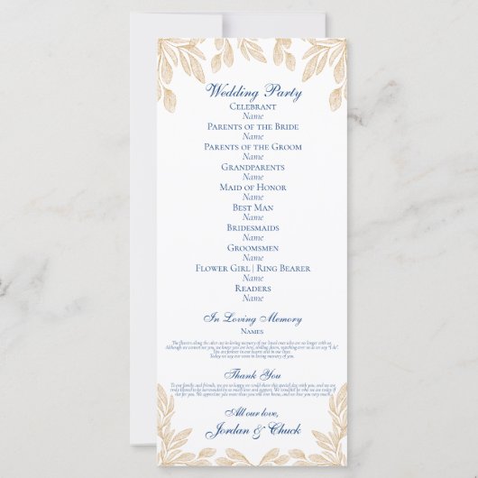 Gold Leaf Wedding Program (Rückseite)