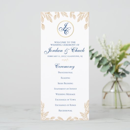 Gold Leaf Wedding Program (Stehend Vorderseite)