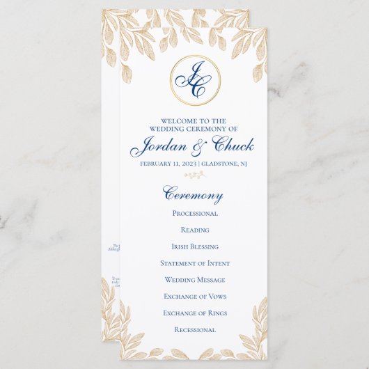 Gold Leaf Wedding Program (Vorne/Hinten)