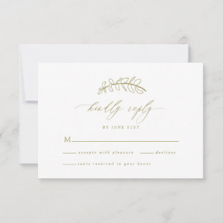 Gold Leaf Wedding RSVP Card Karte