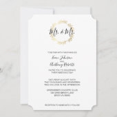 Gold Leaf Wreath & Black and White Script Wedding Einladung (Vorderseite)