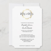 Gold Leaf Wreath & Black and White Script Wedding Einladung (Vorderseite)