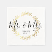 Gold Leaf Wreath & Black and White Script Wedding Serviette (Vorderseite)