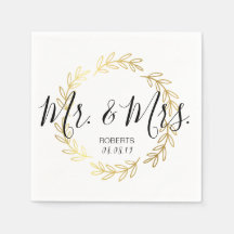 Gold Leaf Wreath & Black and White Script Wedding