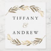 Gold Leaf Wreath Moderne Hochzeitsfeier Verlobung Weinetikett (Einzelnes Label)