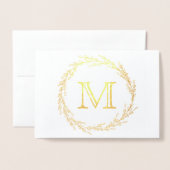 Gold Leaf Wreath Monogram Folienkarte (Vorderseite mit Umschlag)