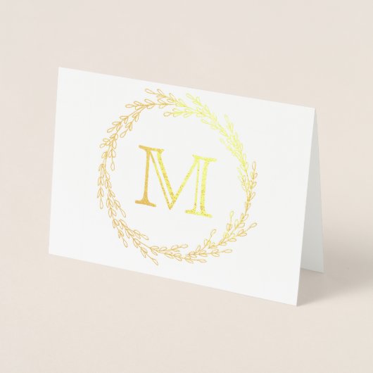Gold Leaf Wreath Monogram Folienkarte (Vorderseite)