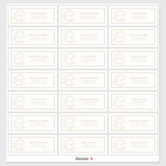 Gold Leafy Wappen Monogram Guest Address Aufkleber (Blatt)