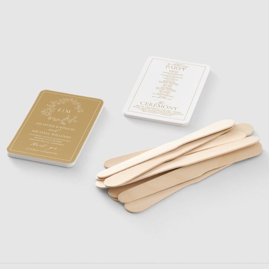 Gold Leafy Wappen Monogram Wedding Program Fächer (Non-assembled)