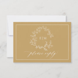 Gold Leafy Wappen Monogram Wedding RSVP Card
