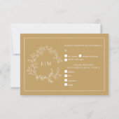 Gold Leafy Wappen Monogram Wedding RSVP Card (Rückseite)