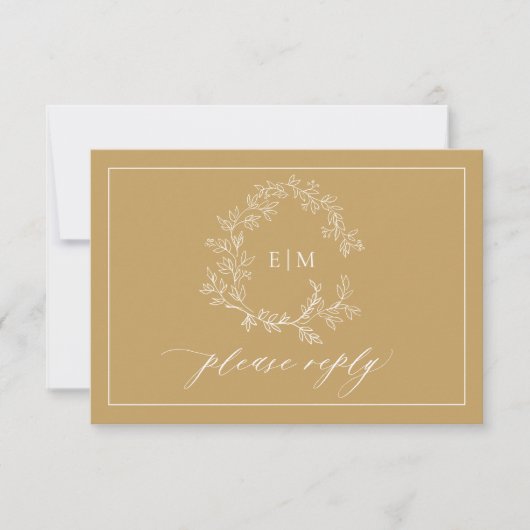 Gold Leafy Wappen Monogram Wedding RSVP Card (Vorderseite)