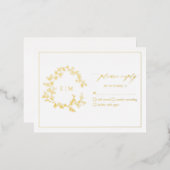 Gold Leafy Wappen Monogram Wedding RSVP Card Folie Einladungspostkarte (Vorderseite/Rückseite)