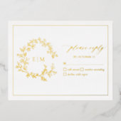 Gold Leafy Wappen Monogram Wedding RSVP Card Folie Einladungspostkarte (Vorderseite)