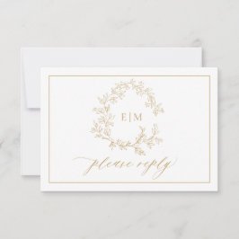 Gold Leafy Wappen Monogram Wedding RSVP Card Karte