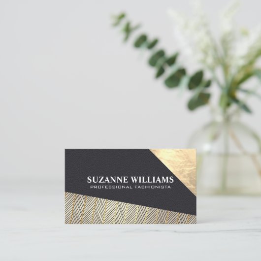 Gold Leather | Modedesign Visitenkarte (Stehend Vorderseite)