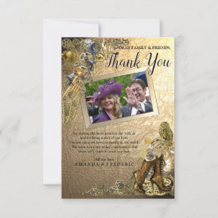 Gold Leather Steampunk Wedding Danke Karte
