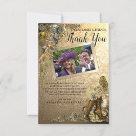 Gold Leather Steampunk Wedding Danke Karte