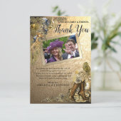 Gold Leather Steampunk Wedding Danke Karte (Stehend Vorderseite)